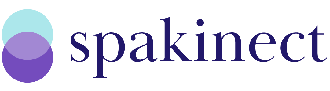 Logo with two overlapping circles (mint and purple) to the left of the word 'spakinect' in dark blue serif font.