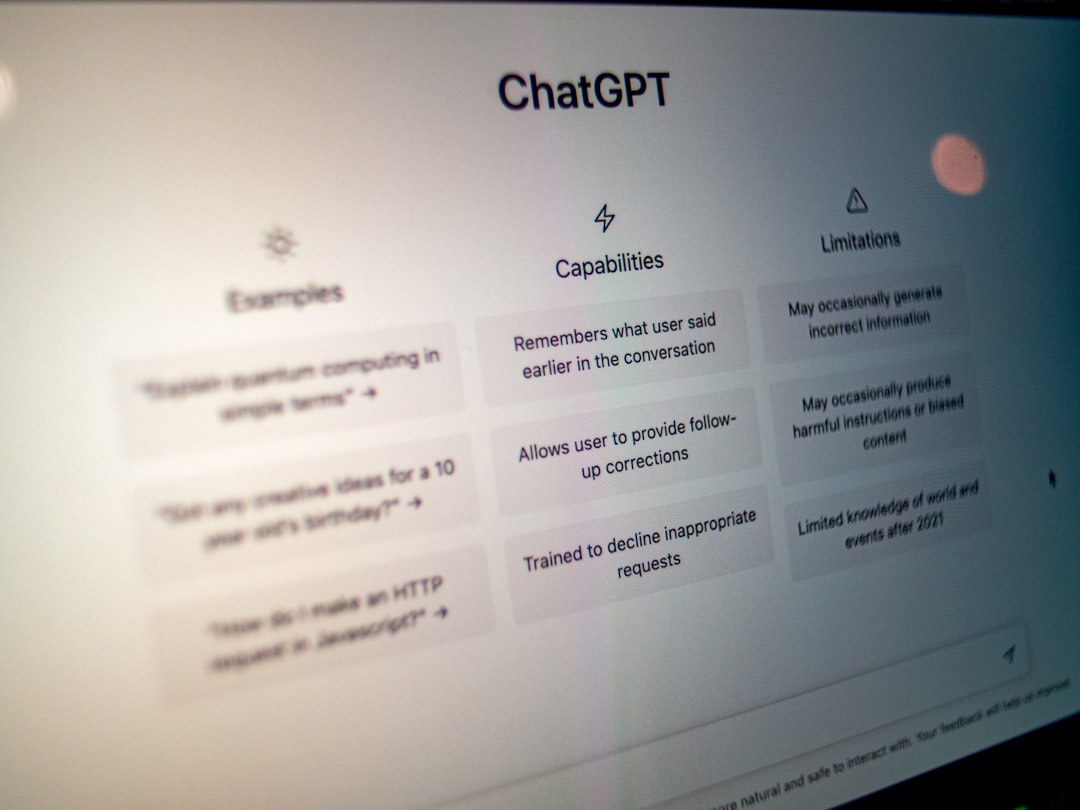 Screen showing ChatGPT interface with example prompts and capabilities